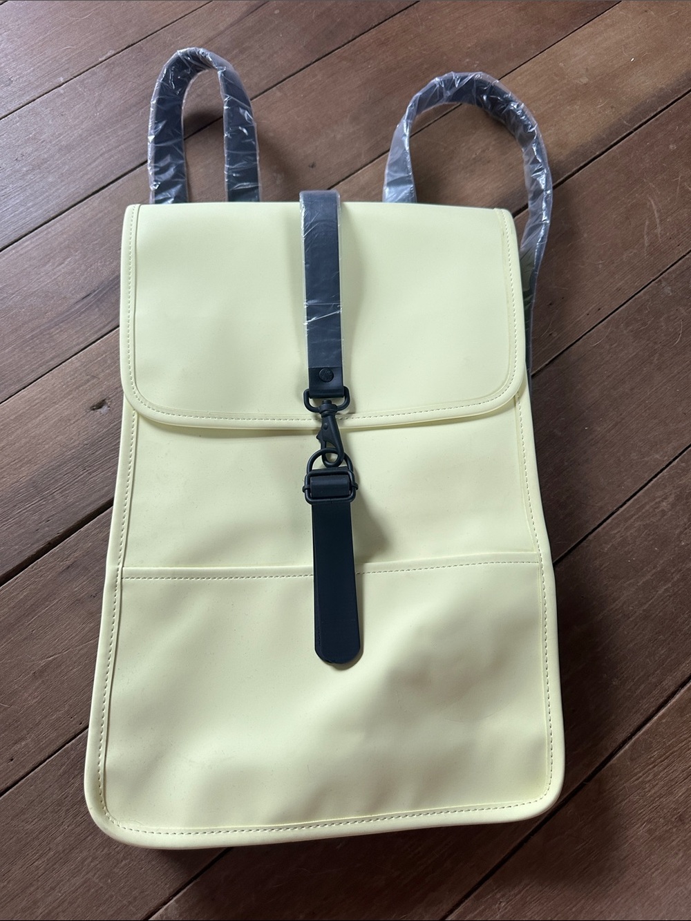 Rare RAINS Light Neon Yellow Backpack with Black Strap NWT